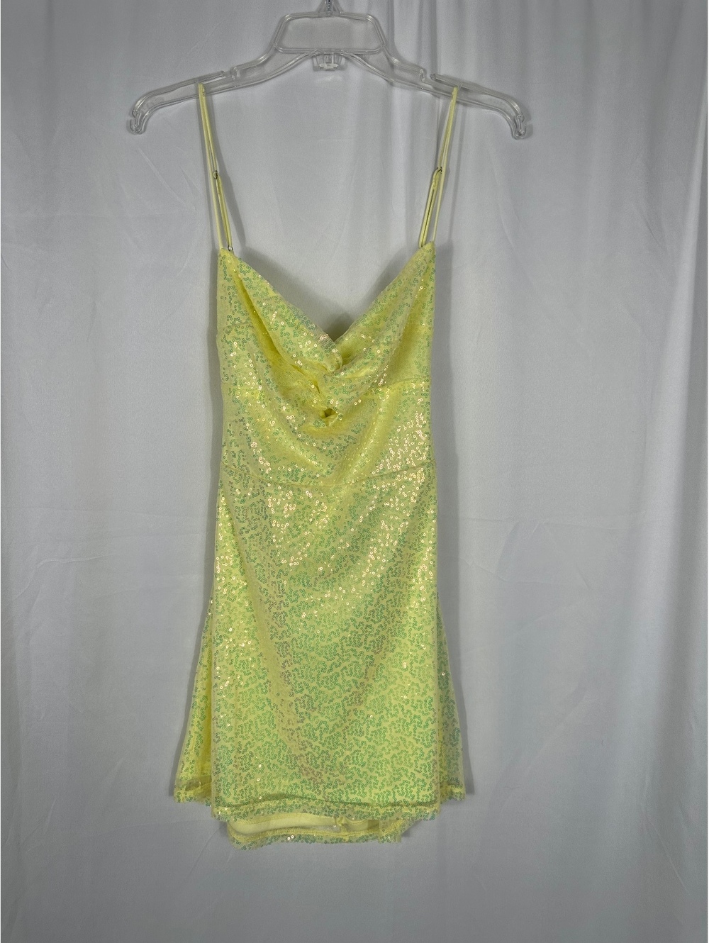 Lucy in the Sky Sequin Front Twist Dress Yellow Size Large